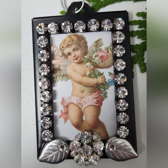 Photo Frame Rhinestone Ornaments - Holiday Angel Cherub -  Handcrafted - Picture 1 of 3